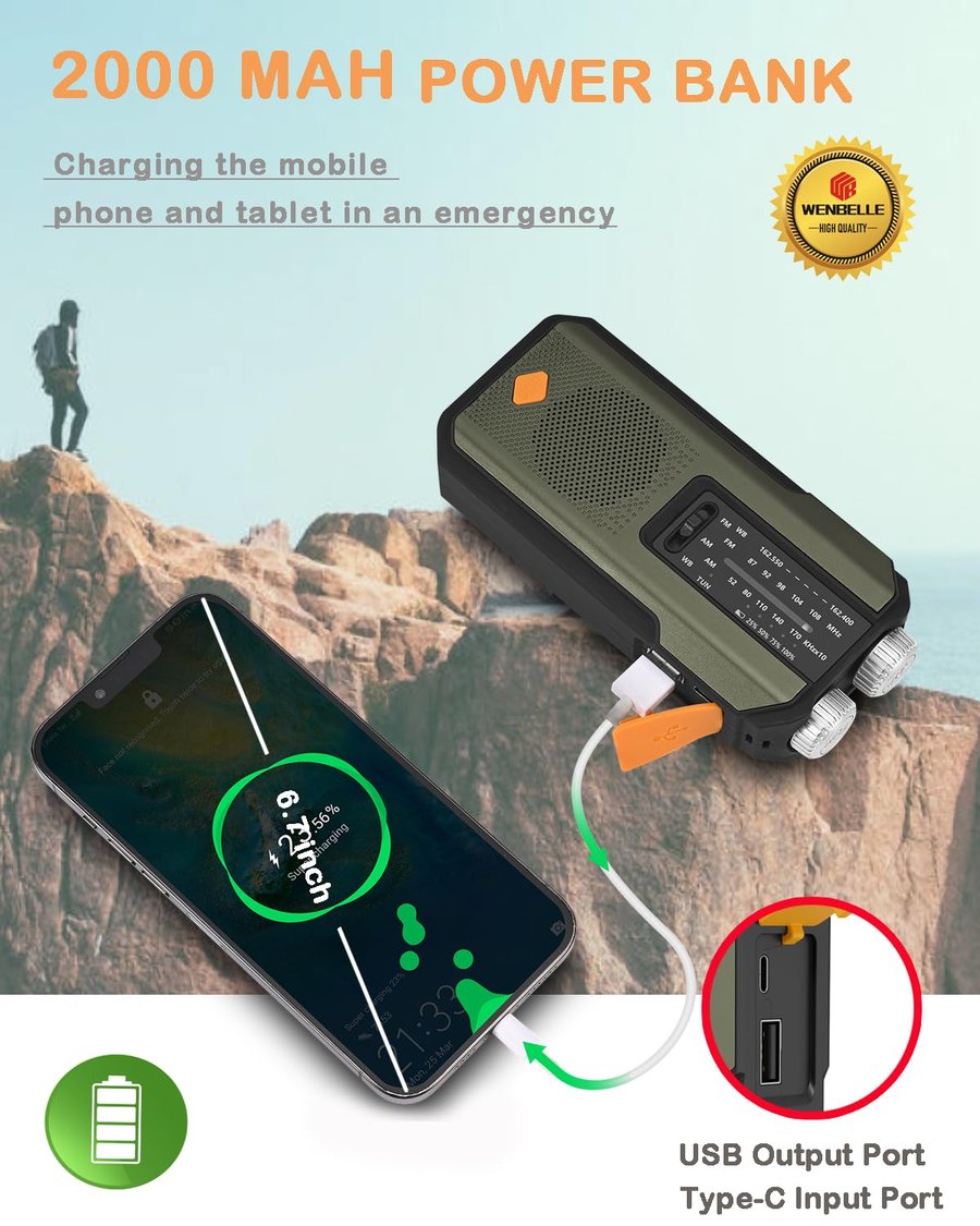 Hand-Crank/Solar Radio With Power Bank