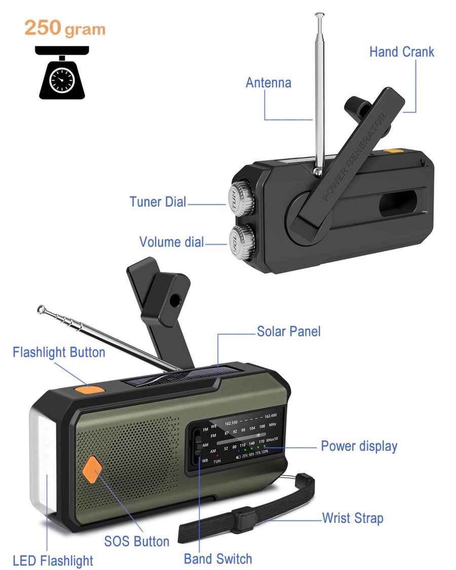 Hand-Crank/Solar Radio With Power Bank
