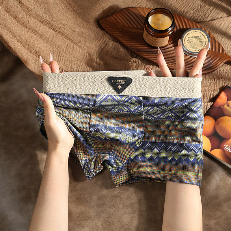 ๐ Festival Sale ๐ Men's Premium Cotton Boxer Briefs Retro Pattern Design Breathable Underwear