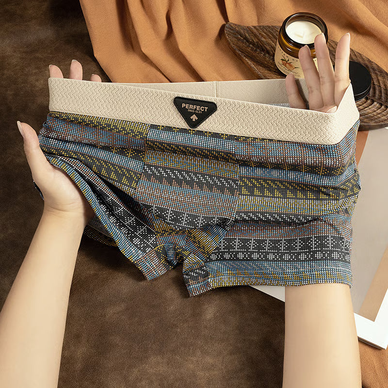๐ Festival Sale ๐ Men's Premium Cotton Boxer Briefs Retro Pattern Design Breathable Underwear