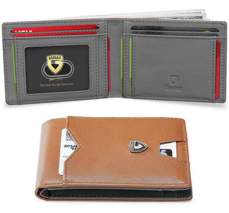 Men's Slim Leather RFID Blocking Wallet - Minimalist Carbon Fiber Bifold ( BUY 1 GET 1 FREE )