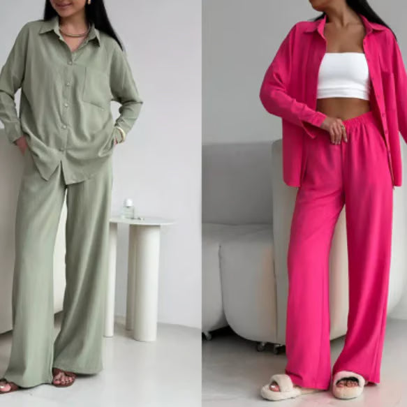 Elegant feminine set consisting of shirt and trousers