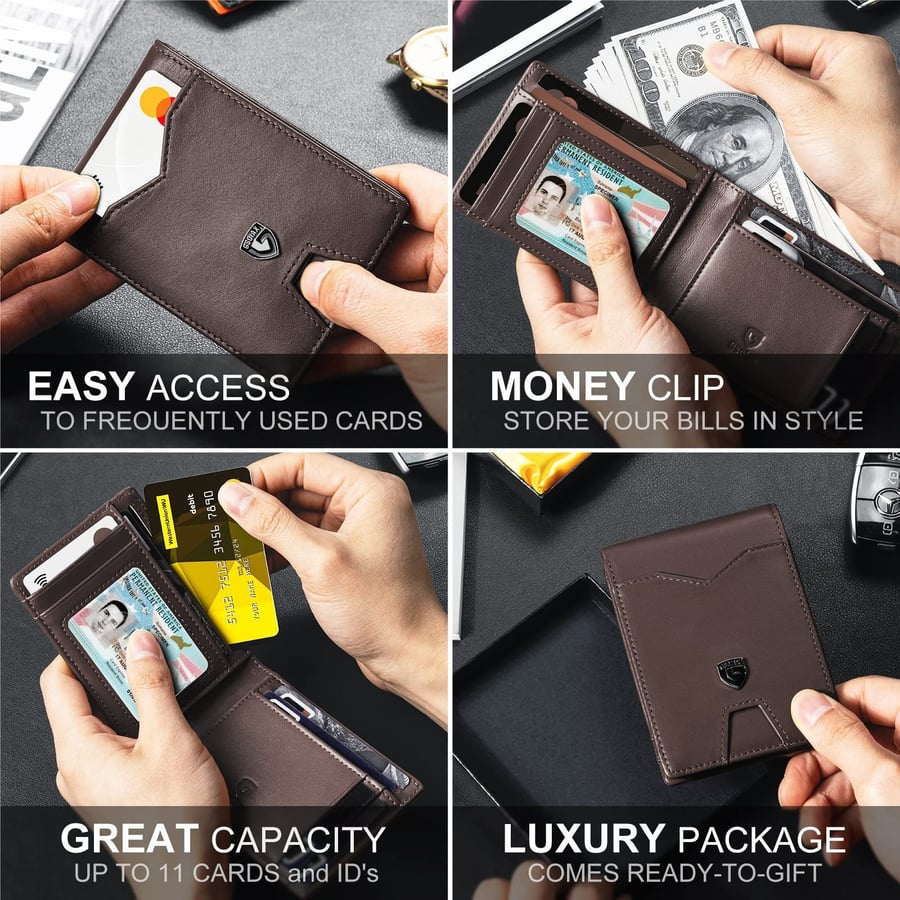 Men's Slim Leather RFID Blocking Wallet - Minimalist Carbon Fiber Bifold ( BUY 1 GET 1 FREE )