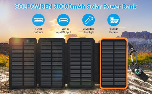 30000mAh Solar Charger Panels Solar Charger Power Bank with 4 Solar Panels