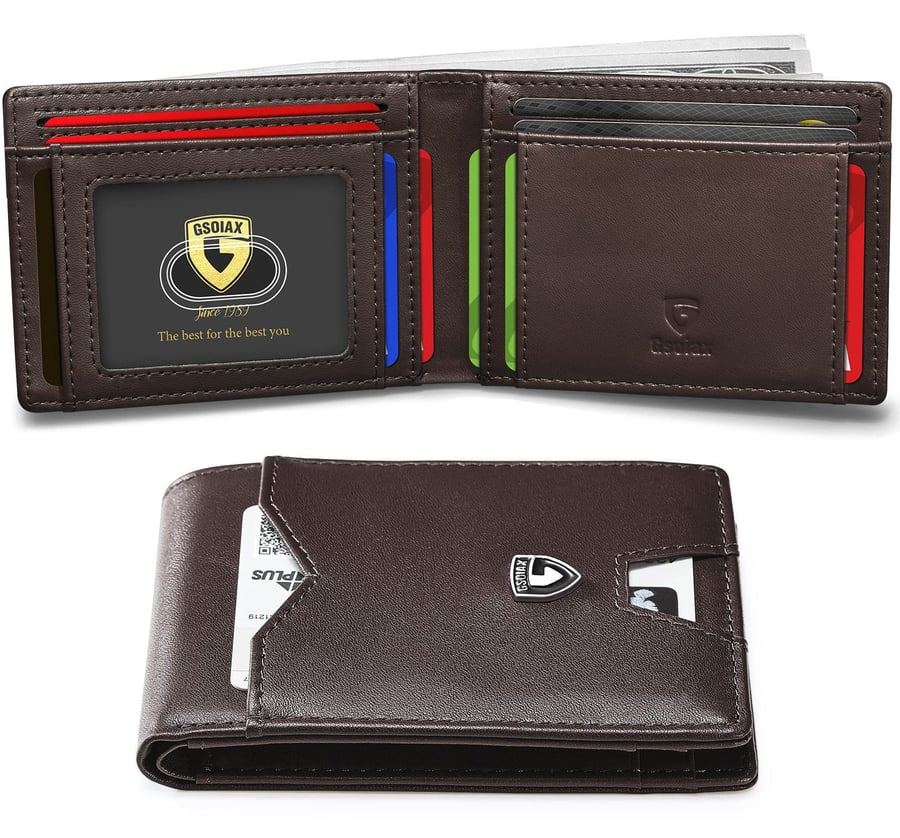 Men's Slim Leather RFID Blocking Wallet - Minimalist Carbon Fiber Bifold ( BUY 1 GET 1 FREE )
