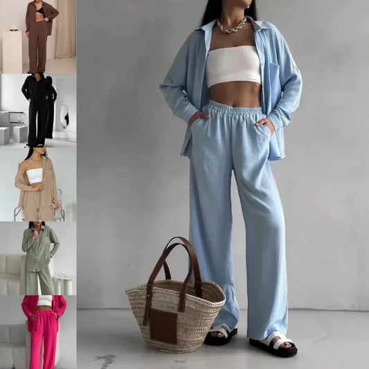 Elegant feminine set consisting of shirt and trousers