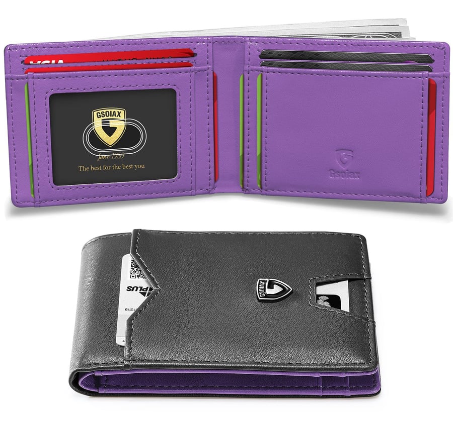 Men's Slim Leather RFID Blocking Wallet - Minimalist Carbon Fiber Bifold ( BUY 1 GET 1 FREE )