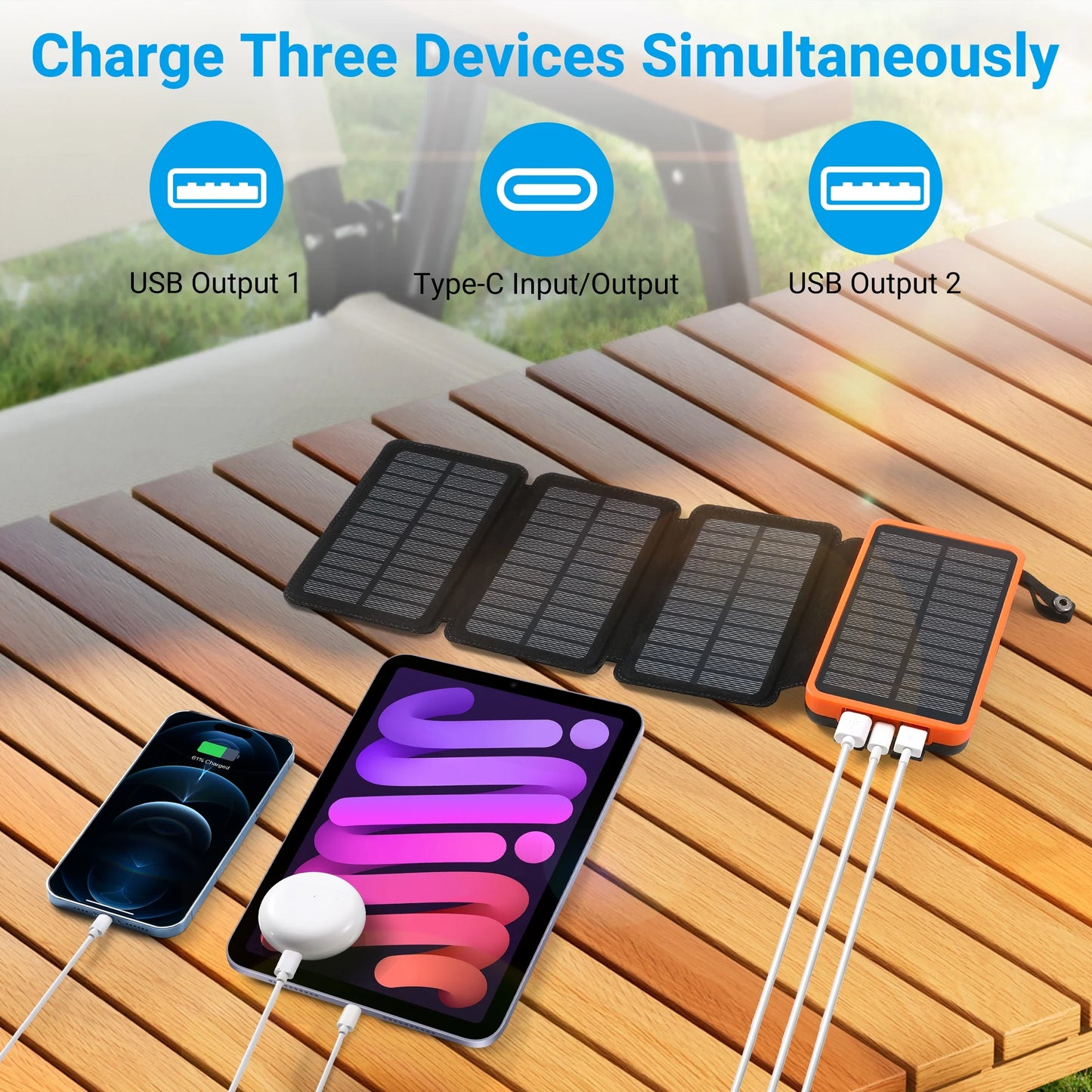 30000mAh Solar Charger Panels Solar Charger Power Bank with 4 Solar Panels