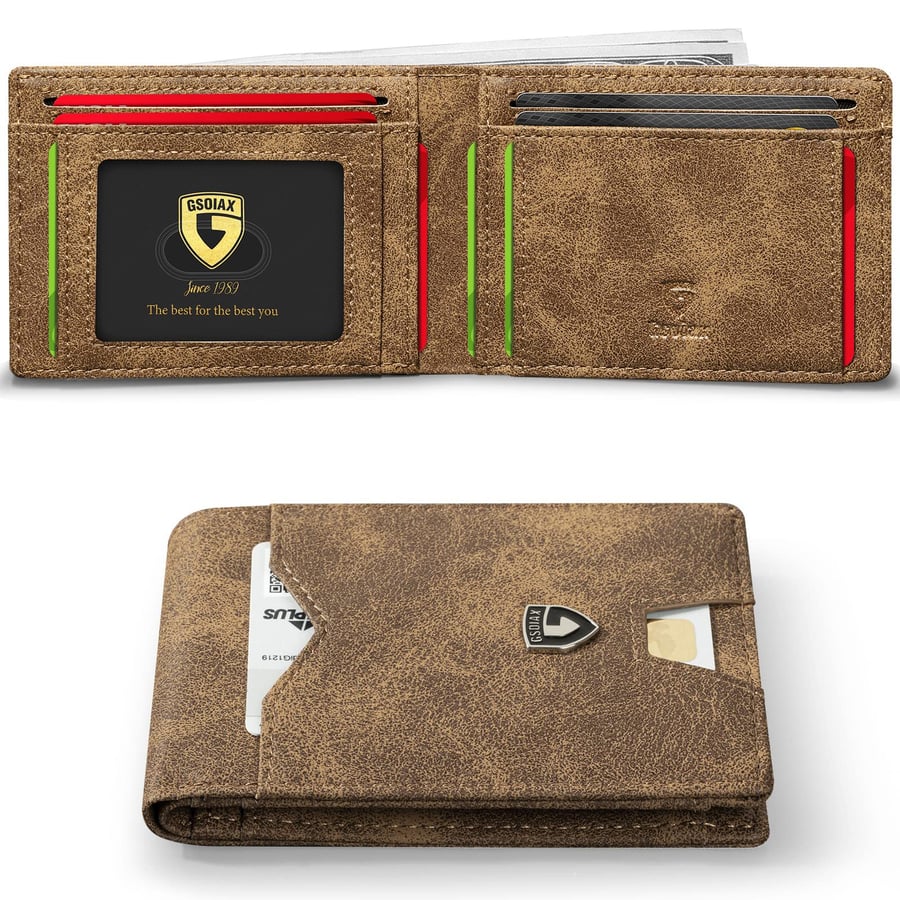 Men's Slim Leather RFID Blocking Wallet - Minimalist Carbon Fiber Bifold ( BUY 1 GET 1 FREE )