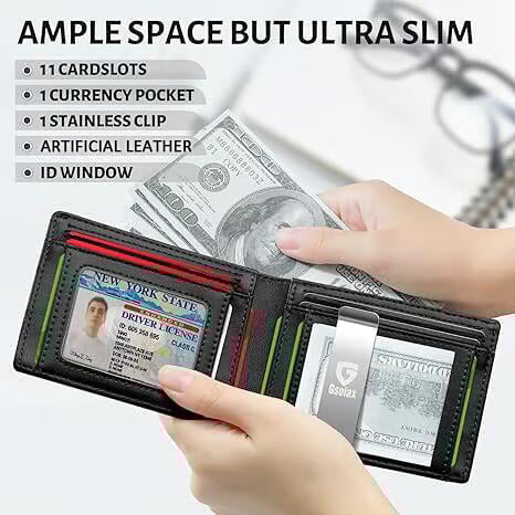 Men's Slim Leather RFID Blocking Wallet - Minimalist Carbon Fiber Bifold ( BUY 1 GET 1 FREE )
