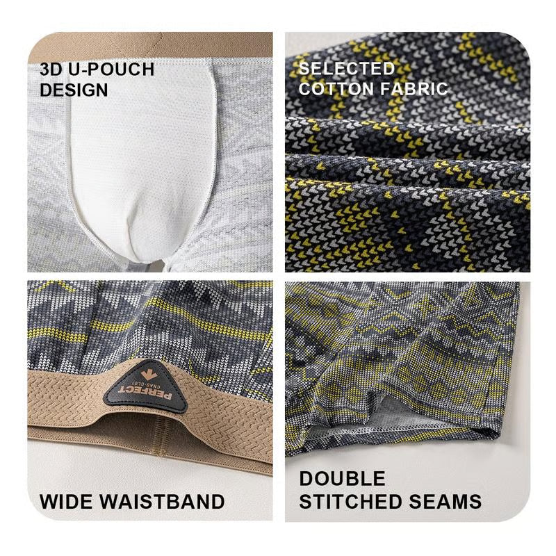 🎁 Festival Sale 🎁 Men's Premium Cotton Boxer Briefs Retro Pattern Design Breathable Underwear