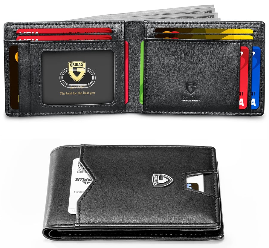Men's Slim Leather RFID Blocking Wallet - Minimalist Carbon Fiber Bifold ( BUY 1 GET 1 FREE )