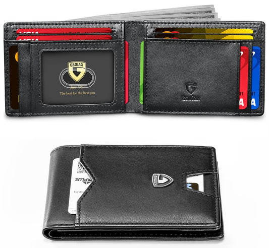 Men's Slim Leather RFID Blocking Wallet - Minimalist Carbon Fiber Bifold ( BUY 1 GET 1 FREE )