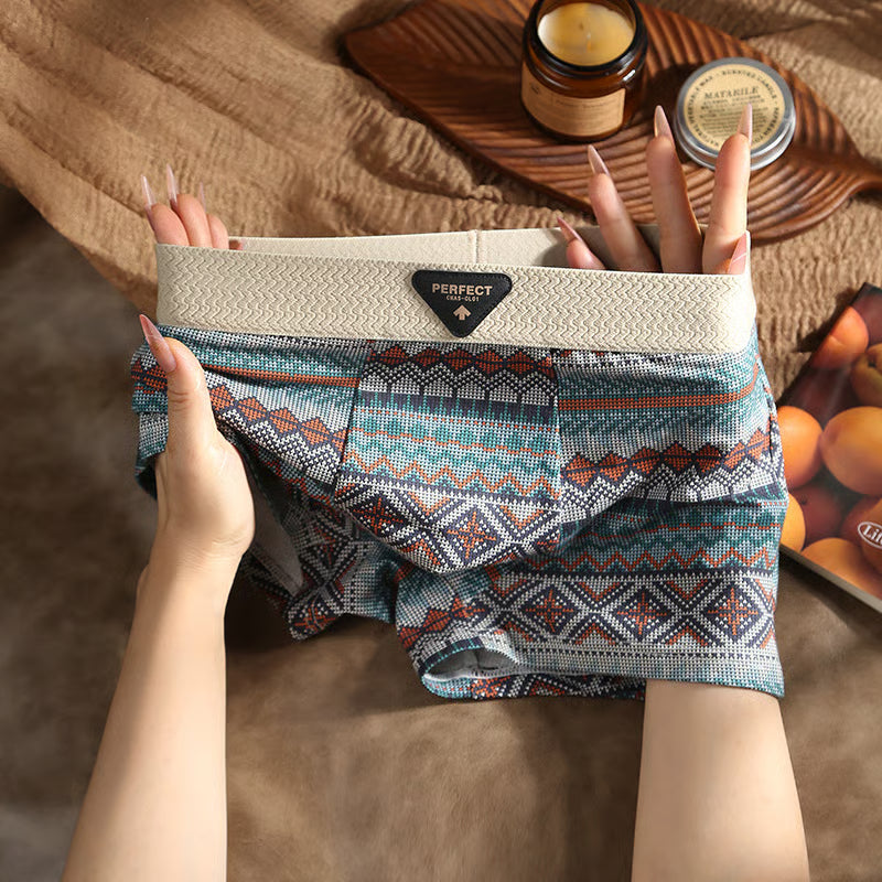 🎁 Festival Sale 🎁 Men's Premium Cotton Boxer Briefs Retro Pattern Design Breathable Underwear