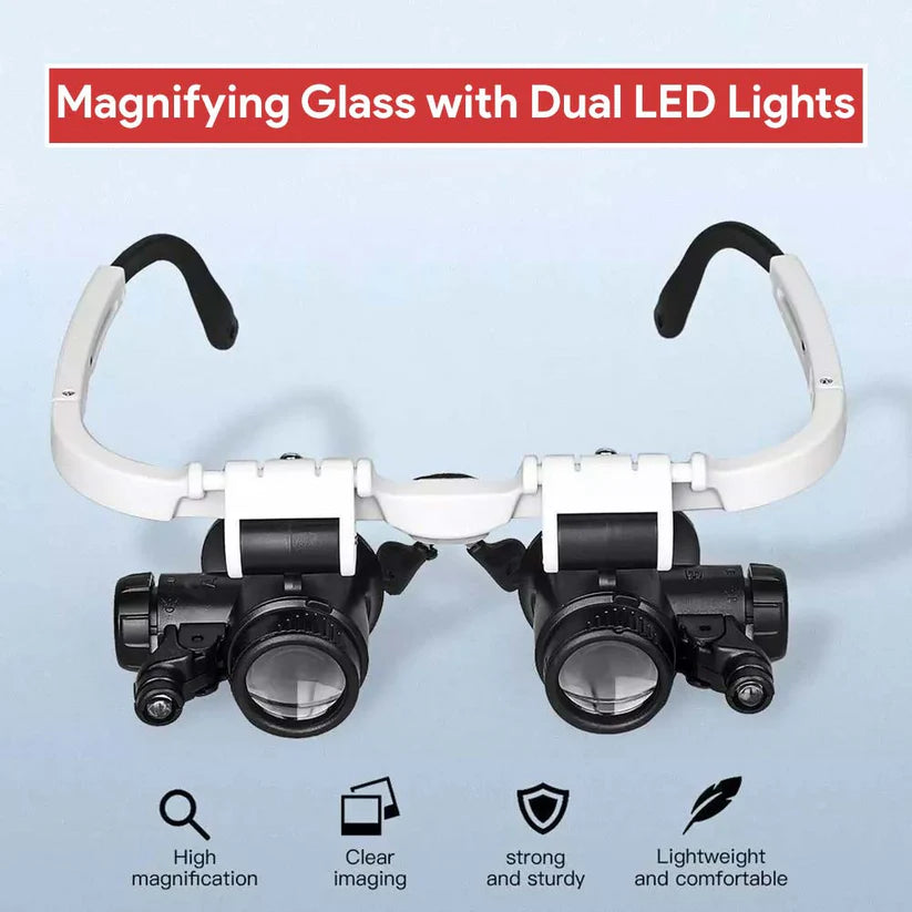 (PACK OF 2) Hands-Free Magnifier Eyeglasses with 2 LED Lights