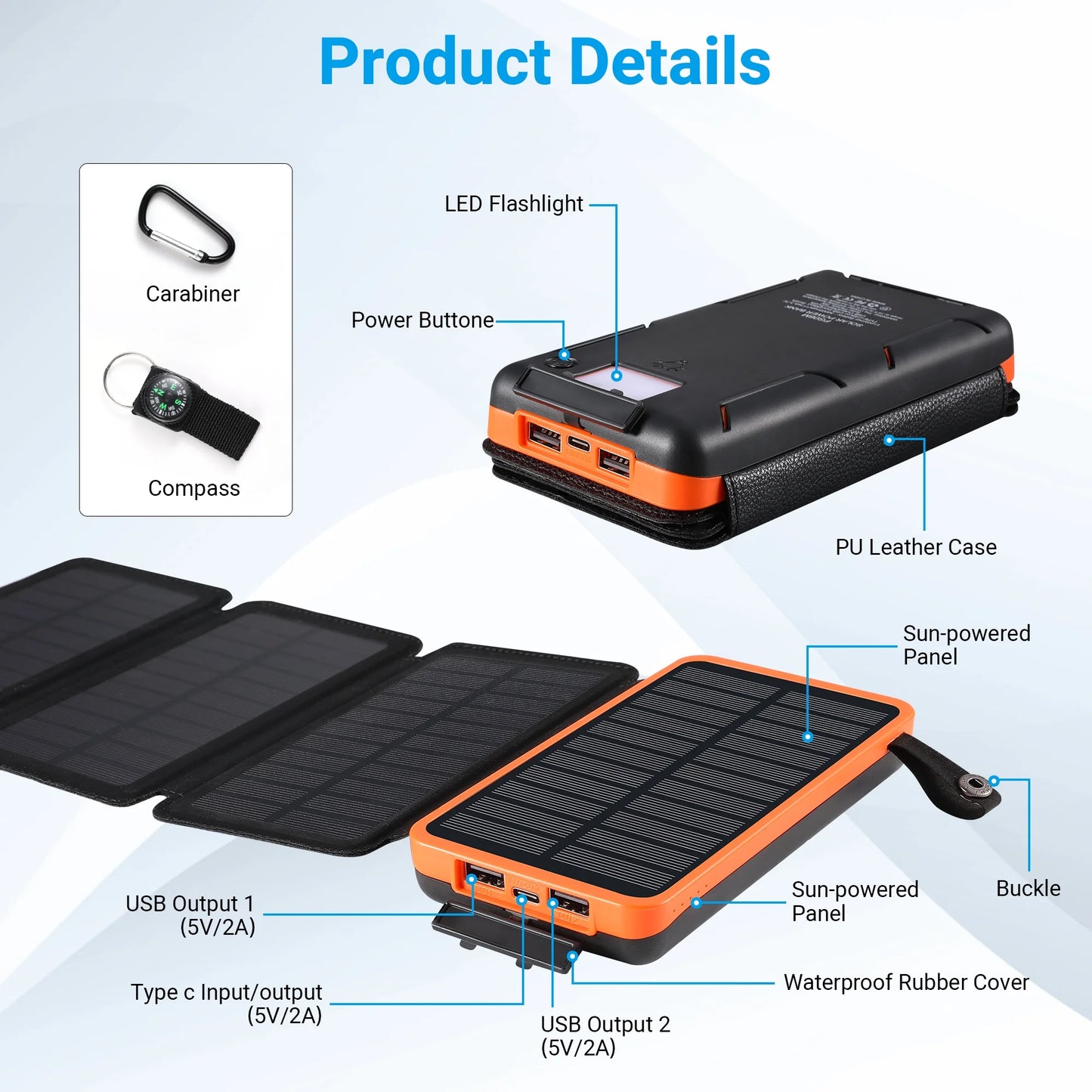 30000mAh Solar Charger Panels Solar Charger Power Bank with 4 Solar Panels
