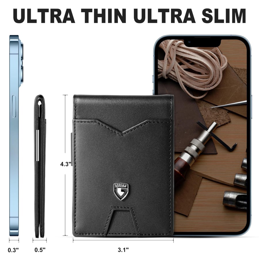 Men's Slim Leather RFID Blocking Wallet - Minimalist Carbon Fiber Bifold ( BUY 1 GET 1 FREE )