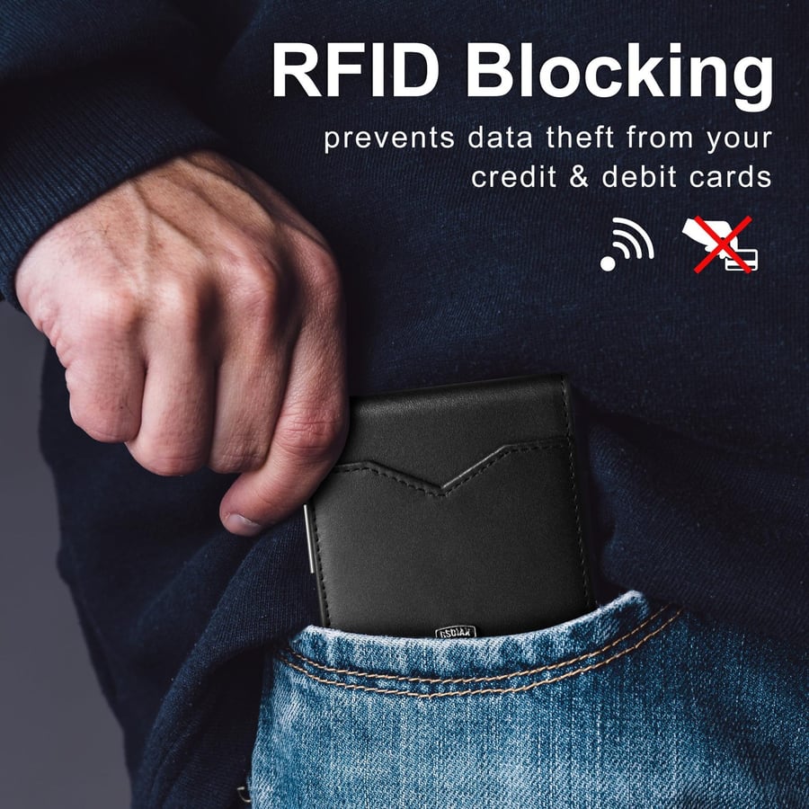 Men's Slim Leather RFID Blocking Wallet - Minimalist Carbon Fiber Bifold ( BUY 1 GET 1 FREE )